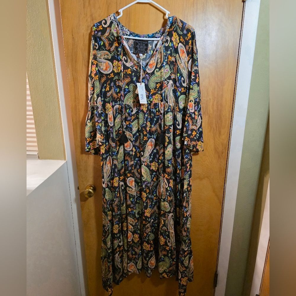 Johnny Was NWT Bryce Maxi Dress Women’s L | Sheer Paisley Print | New With Tags